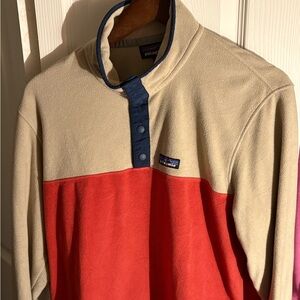 Patagonia Lightweight Synchilla in Red Navy and Cream Snap Pullover Size M EUC
